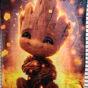 Baby Groot Plush Throw Blanket - Brown & Orange Glow. NWT